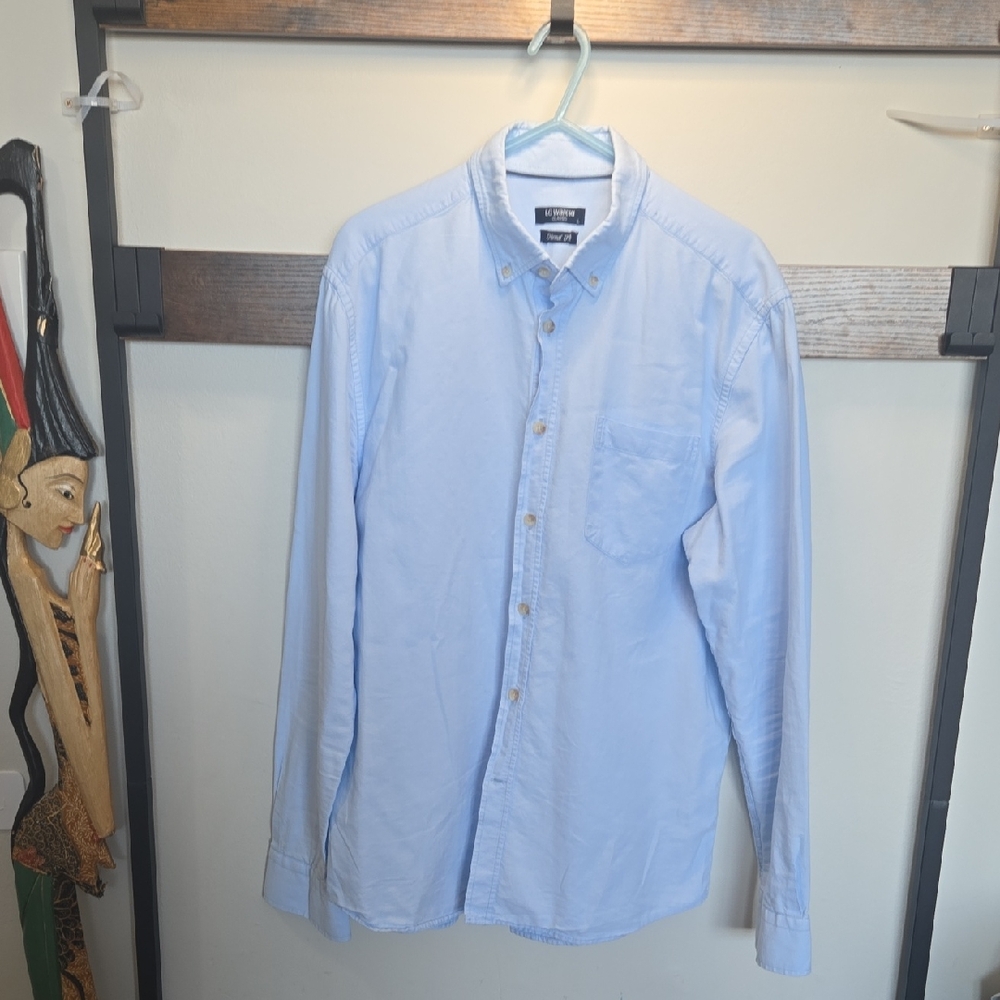 Light Blue Linen Men's Casual Button-Down Shirt  (🛍 6/$36)